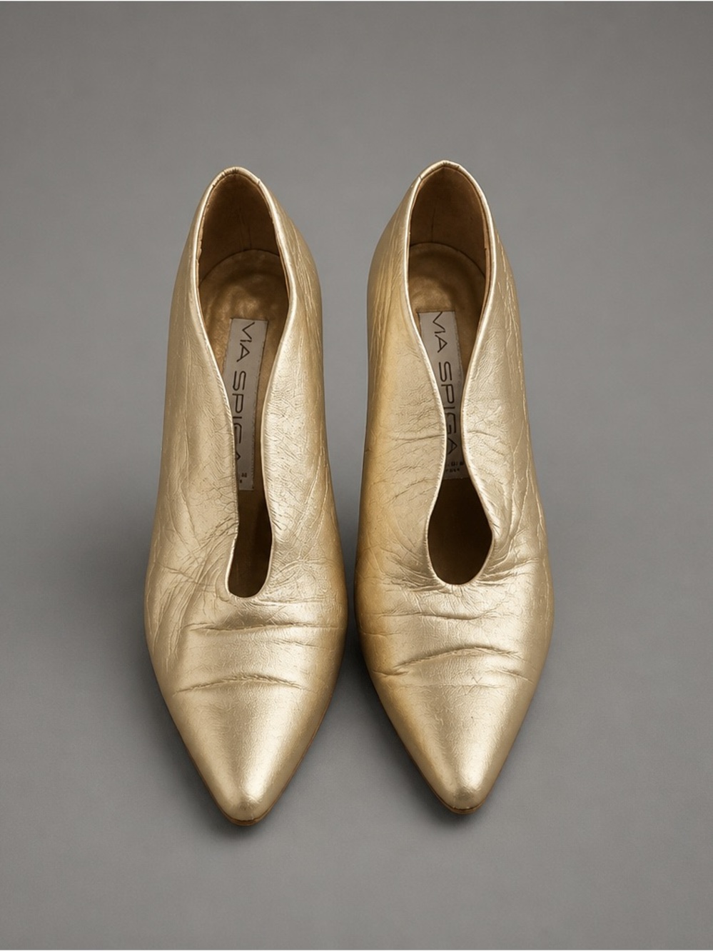 Via Spiga Metallic Gold Pointed V-Cut Ankle Heels